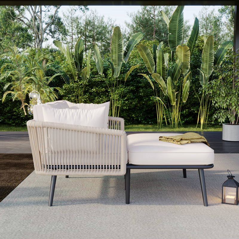 120cm Wide Curved Steel Patio Daybed, Beige