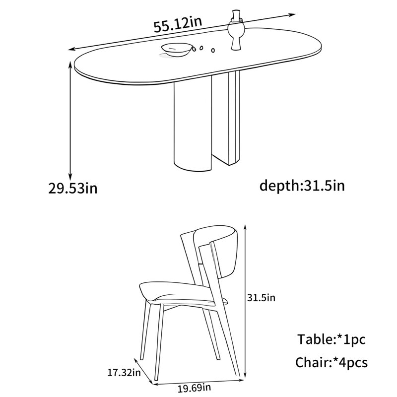 Table de salle à manger Minimal, H 29,53 po x L 55,12 po x l 31,5 po