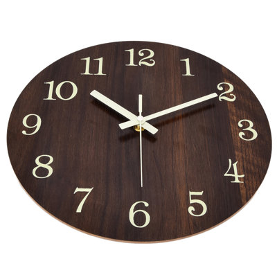 Wood Wall Clock Retro Style Quiet Silent Quartz Movement 3D Luminous for Bedroom Office Kitchen