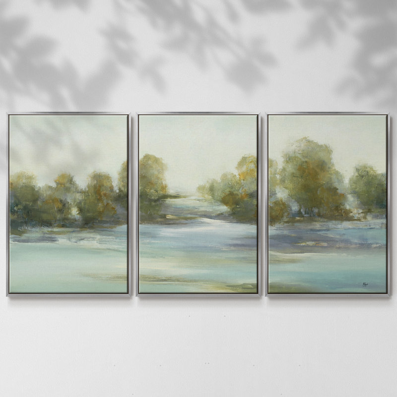 3 pièces de paysage apaisant III, H 40 po x l 78 po x P 2 po, Argent