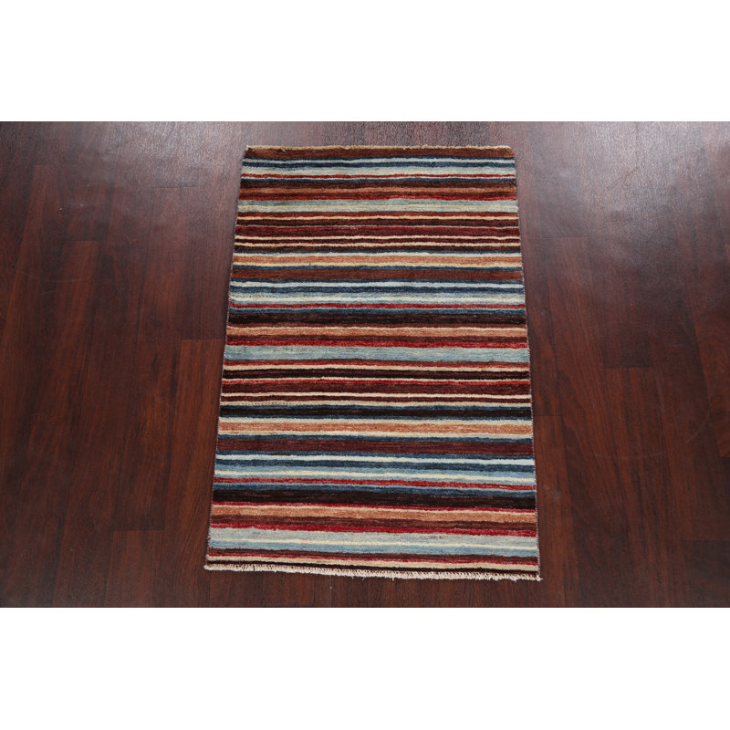 Tapis multicolore noué à la main 2 pi 9 po x 4 pi 1 po One-of-a-Kind