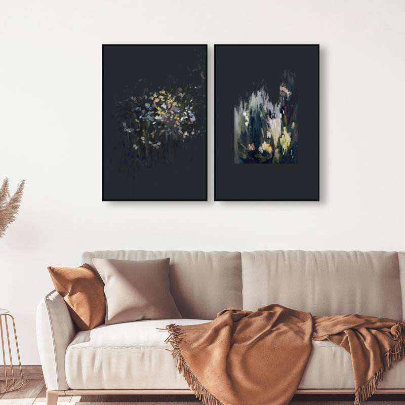 Midnight Flora Set Floral & Botanical Canvas Print by Oliver Gal, Black Frame, 10 x 15, 31"H x 46"W, Black Floater Frame