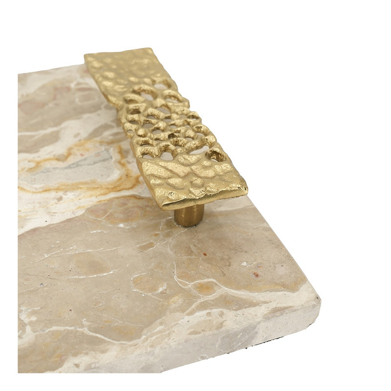 17.7x9.7x2" Marble Tray with Gold Handles