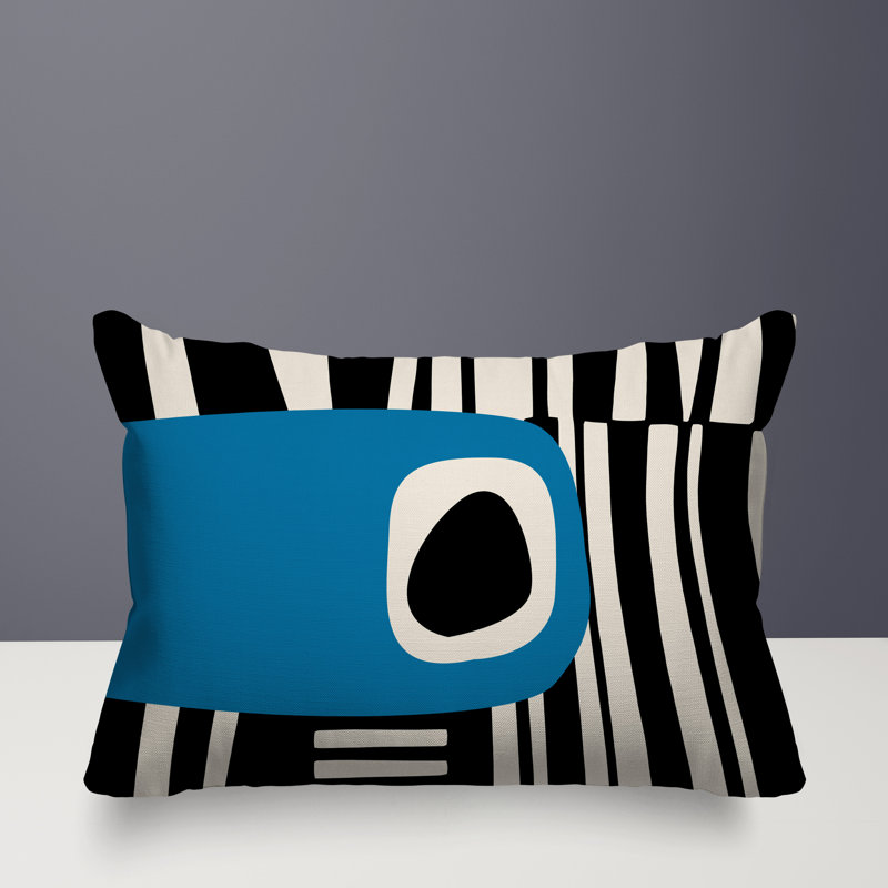 Oreiller rectangulaire réversible intérieur / extérieur Jina, Turquoise / noir / blanc cassé, H 14 po x l 20 po
