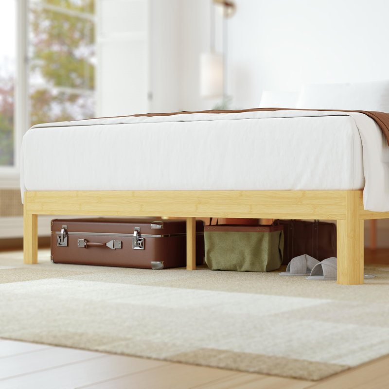 12" Solid Wood Platform Bed, Heavy Duty Metal Leg Support To 1500lbs, Natural Bamboo Material, Easy Assembly, King
