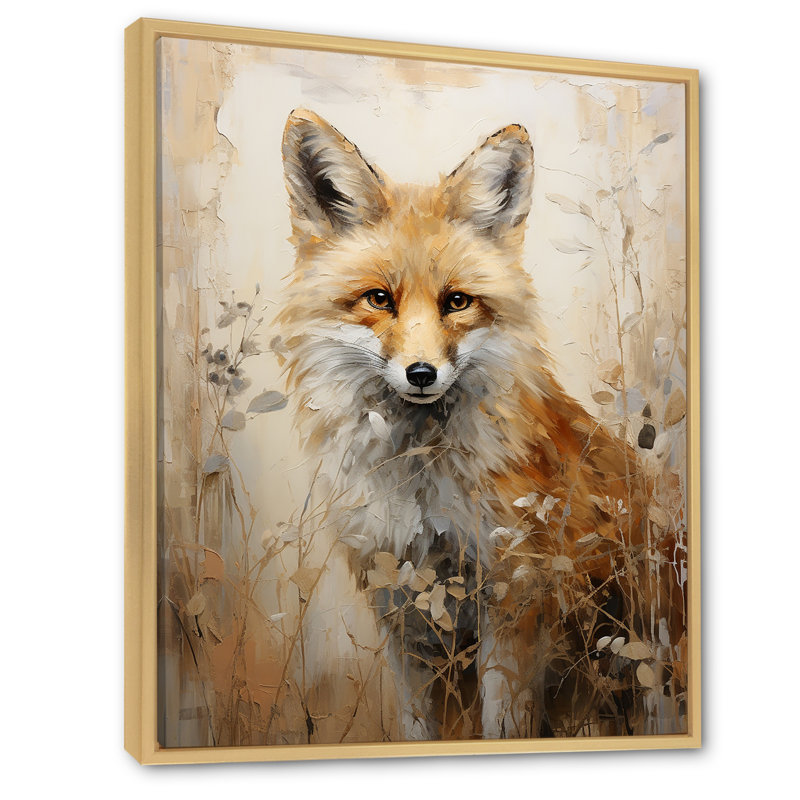 Portrait de renard minimalisme dans la forêt - impressions encadrées, H 32 po x l 24 po x P 1 po, Cadre flottant en érable