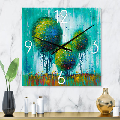 Colourful Trees Impressionist Landscape II - Modern Wall Clock