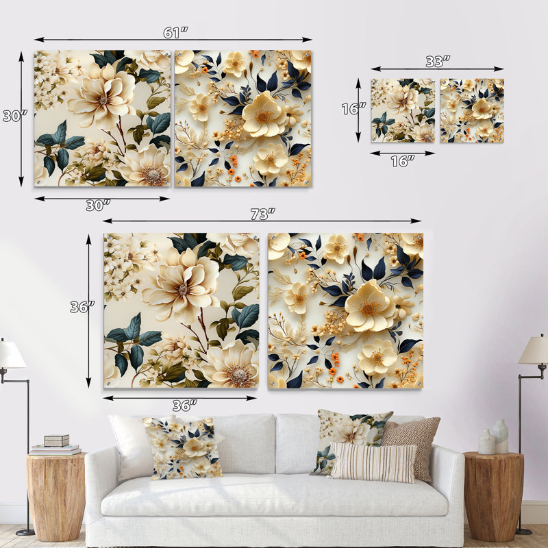 Wabansia - Ensemble de 2 art mural en verre acrylique, H 36 po x l 73 po