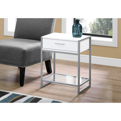 Table d'appoint de salon polyvalente avec stratifié blanc, métal gris et option de rangement pour la chambre à coucher