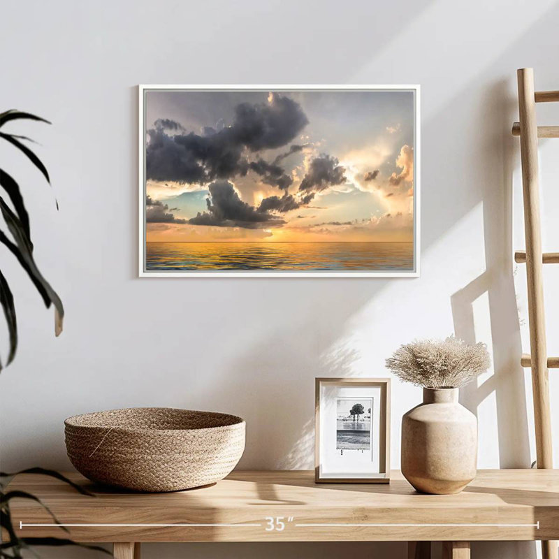 Coucher de soleil céleste, 19 po x 13 po, Cadre flottant blanc