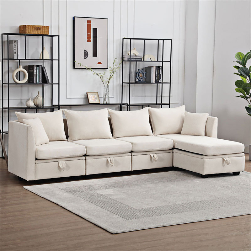 Canapé modulaire rembourré Jaylin , Tissu beige