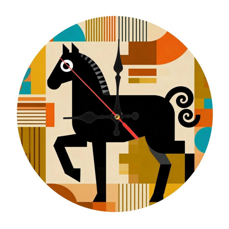 Horloge murale ronde en bois 10 po, mouvement à quartz silencieux, imprimé UV, à piles, Orange-rouge