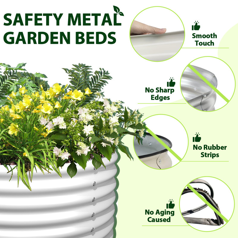 2-pack White Metal Round Raised Garden Bed Planter Box For Planting Vegetables Flowers (48 In. L X 48 In. W X 18 In. H)