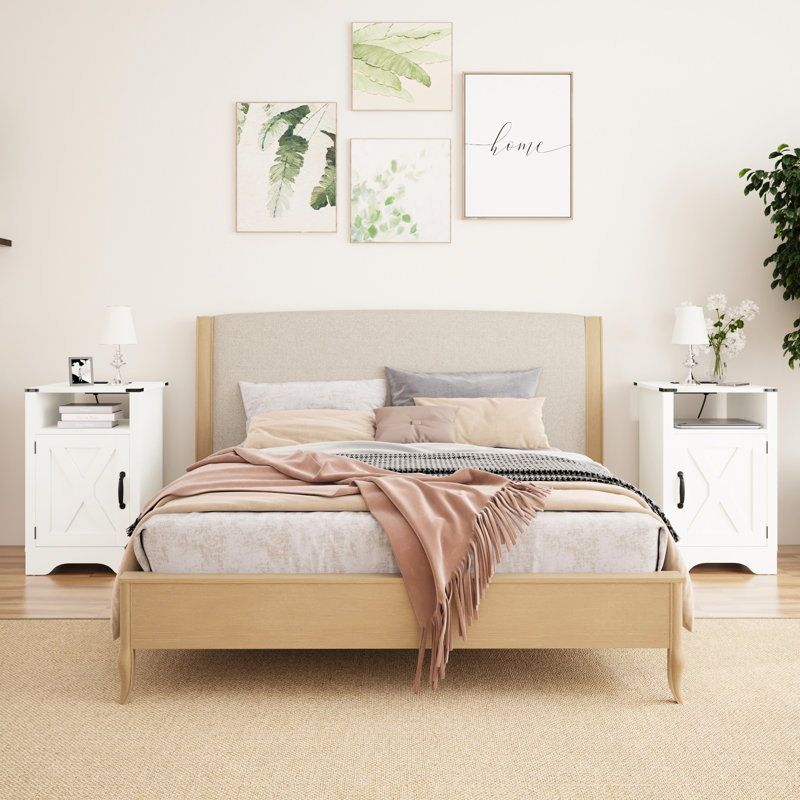Grande table d'appoint avec prises électriques - blanc. Ul. Rangement spacieux. Bois d'ingénierie. Assemblage simple rustique. Vaste espace de rangement. Timber. Configuration