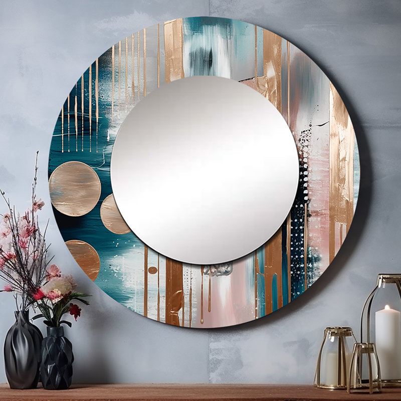Pontone formes et lignes douces marbre IV - miroir décoratif en marbre, miroir mural rond moderne, impression d'art en métal