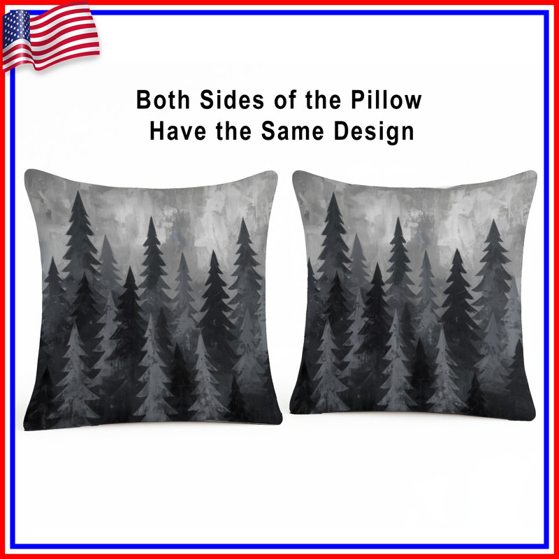 Coussins décoratifs gris Pine Tree Forest, 16 po x 16 po