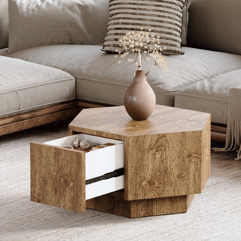 Table basse hexagonale avec tiroir