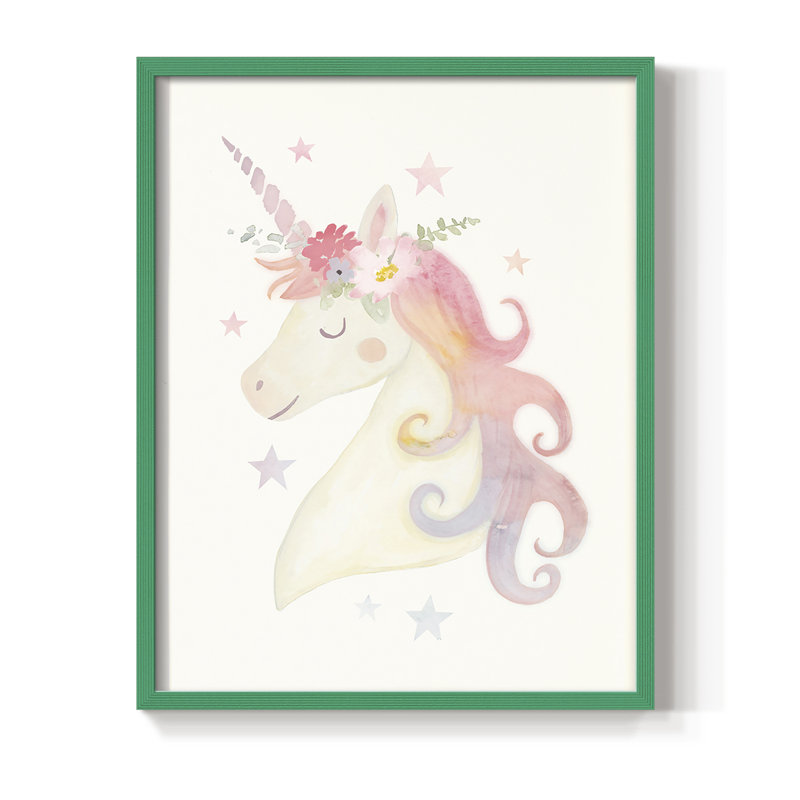 «Sweet Unicorn I», reproduction encadrée - bois massif, Vert, H 10 po x l 8 po