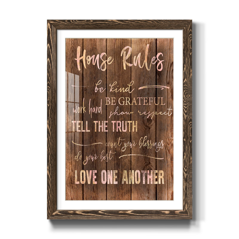 House Rules - Reproduction d'art textuel sur papier encadré, Noyer, H 37,5 po x l 27,5 po x P 1,5 po