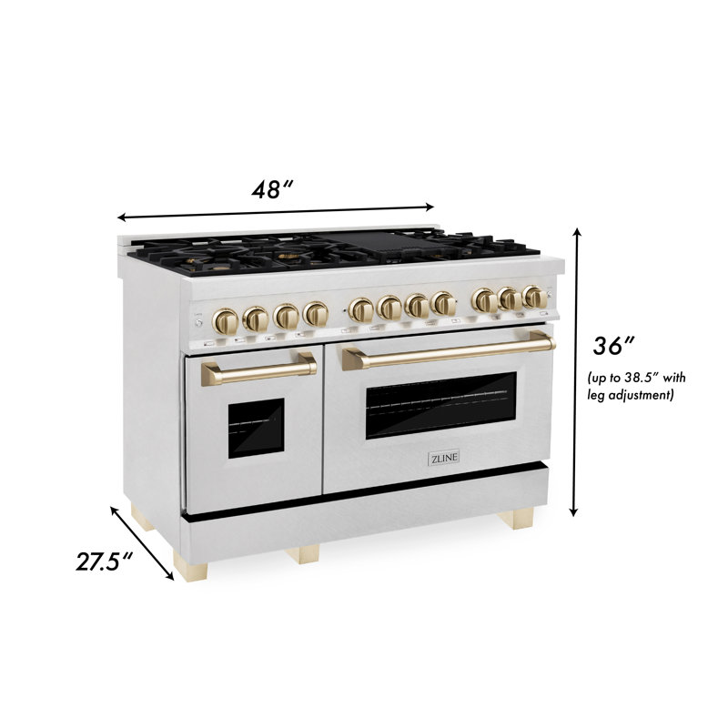 ZLINE Autograph 48" Legacy Dual Fuel Range in DuraSnow®, Satin/Gold