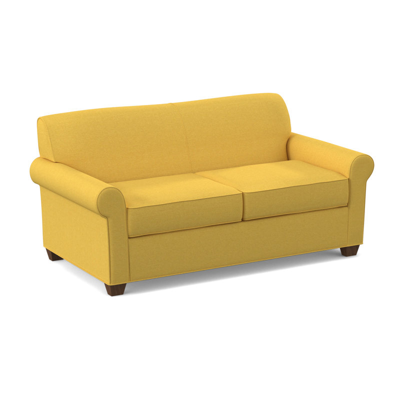 Finn Rolled Arm Sofa with Reversible Cushions, Montana Walnut, Antic Mimosa, 34" H x 75" W x 36" D