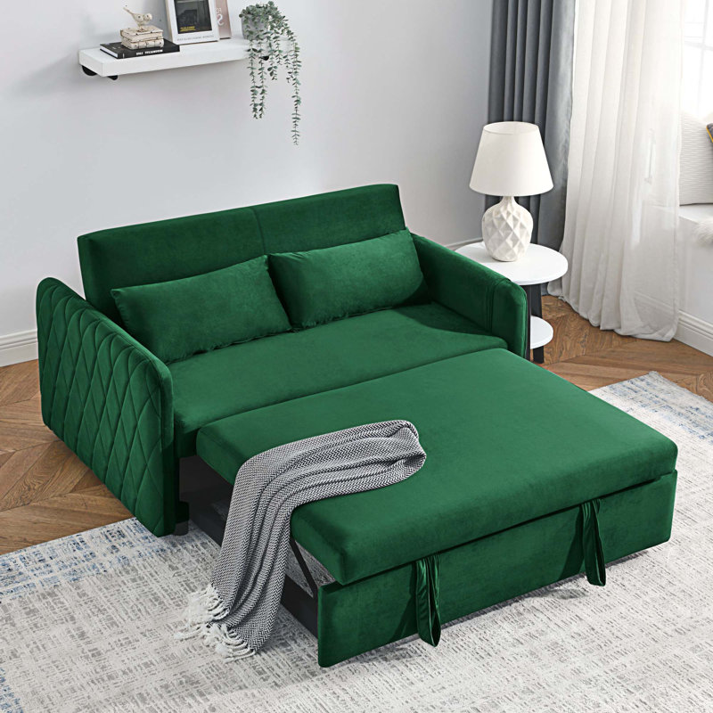 Canapé-lit en velours 55 po Sharmel, Velours vert