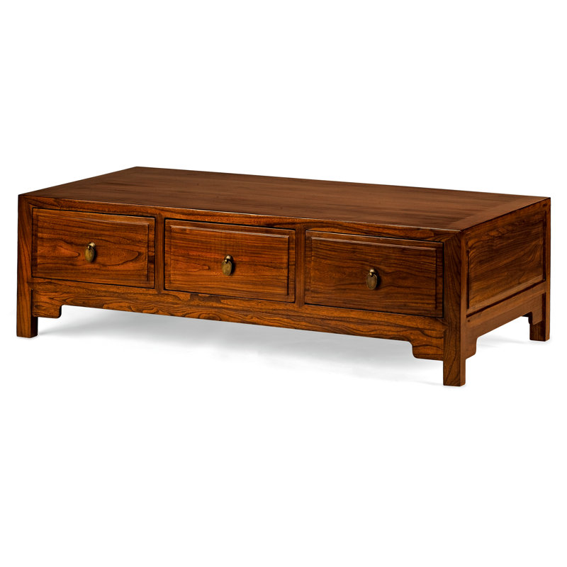 Hangzhou Solid Wood Four Leg Coffee Table with Storage, Warm Elm