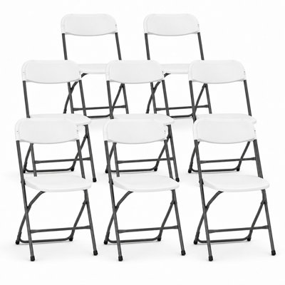 Ensemble de 8 chaises pliantes en plastique blanc avec structure en acier et poignées de transport intégrées