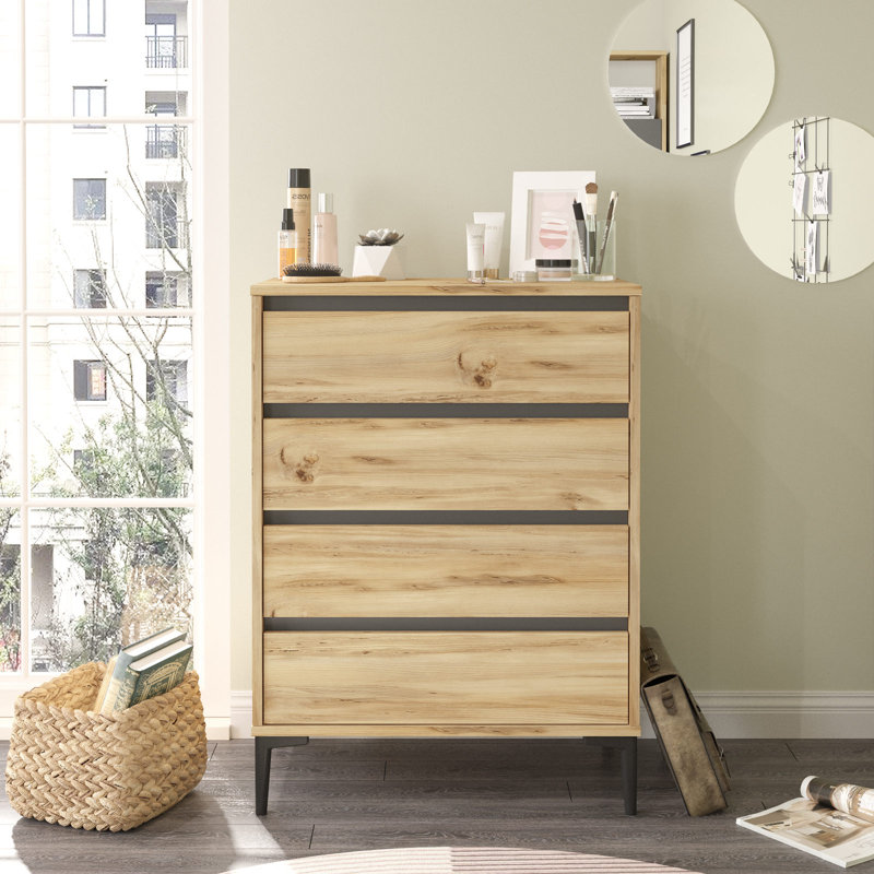 Roshaad 4 Drawer Storage Drawer, Natural/Black
