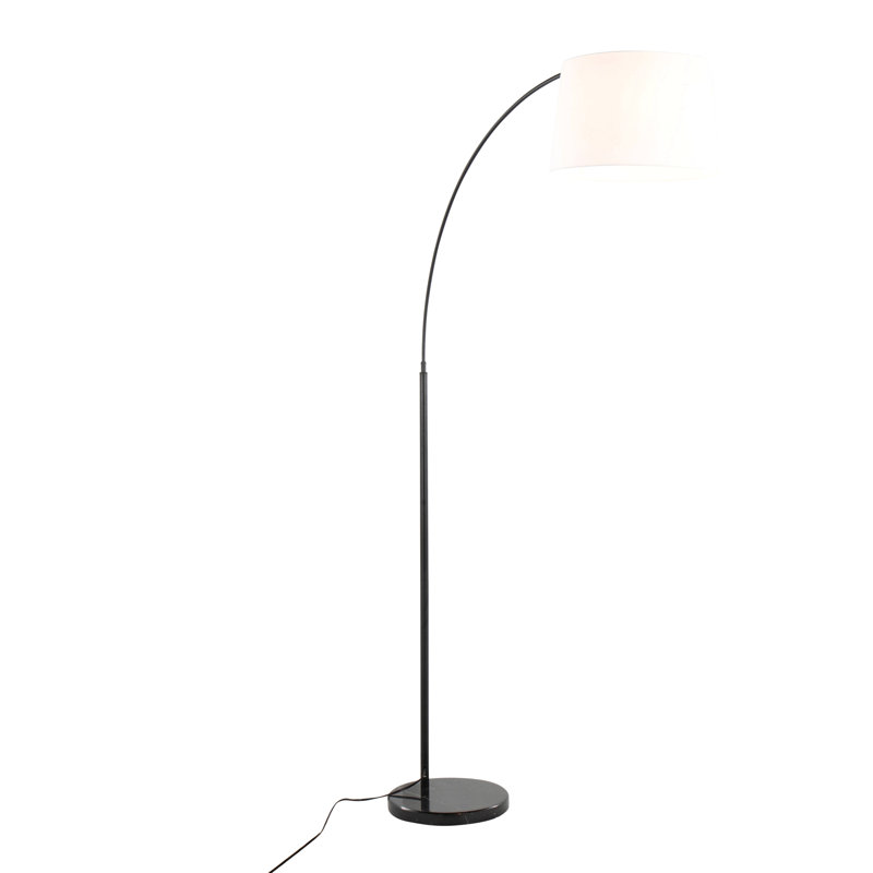 Lampe sur pied contemporaine March en marbre noir et métal avec abat-jour en lin, Blanc, Noir