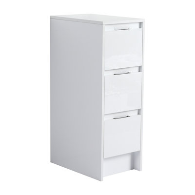 Armoire de rangement de salle de bain autoportante 12 po, 3 tiroirs à fermeture douce, blanc brillant (emballage KD)
