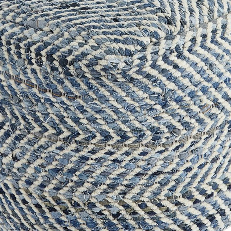 Contemporary Blue Denim Woven Pouf Ottoman 18"