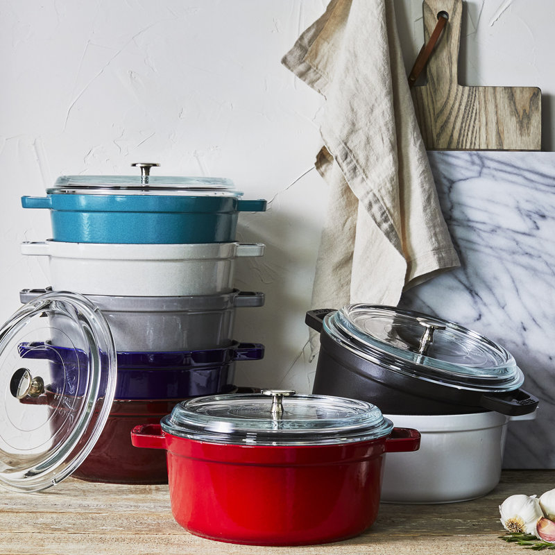 Cast Iron 4.02-Qt Round Cocotte With Glass Lid, White
