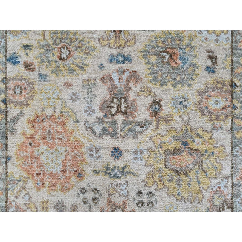 Tapis 2 pi x 3 pi beige, noué à la main, avec motif Oushak, tissage dense, épais et moelleux, laine pure, tapis, échantillon