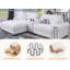 Très grand canapé modulaire en chenille 4 pièces, console avec rangement et porte-gobelets-107174683
