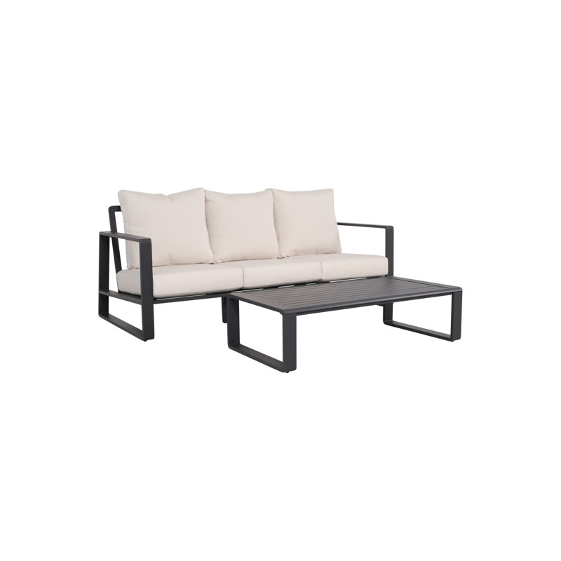 Canapé d'extérieur à trois places + table basse rectangulaire, coussins Jm 9017 (Tino Tino), Blanc