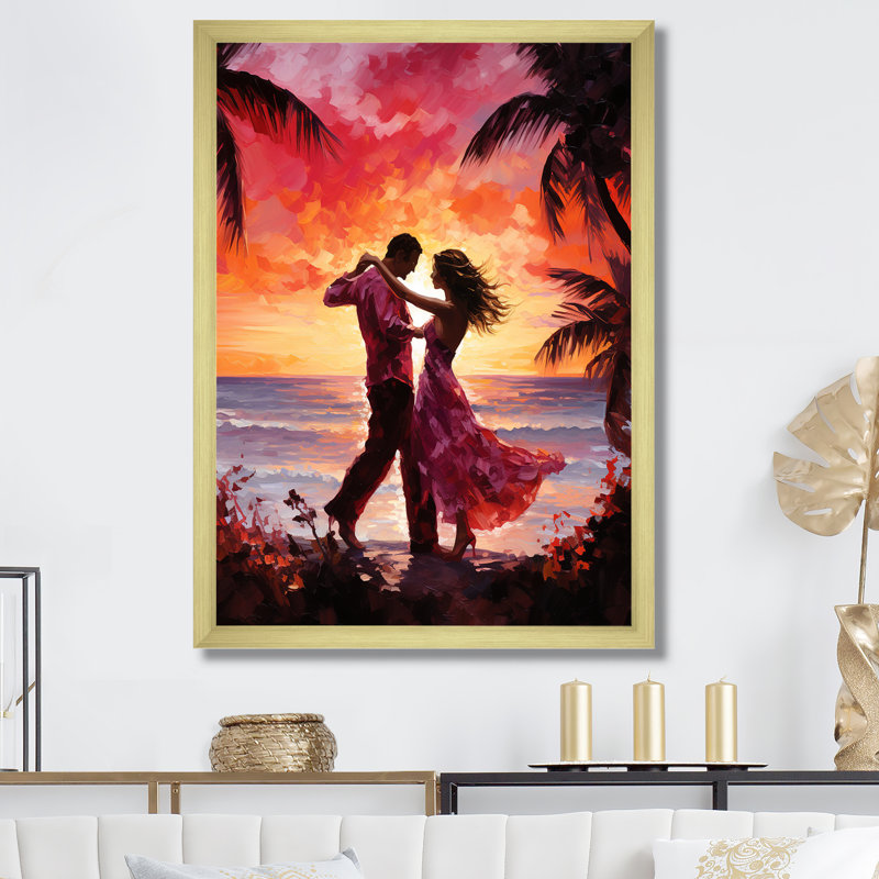 Danse salsa au coucher du soleil V, H 32 po x l 24 po x P 1 po, Cadre doré simple