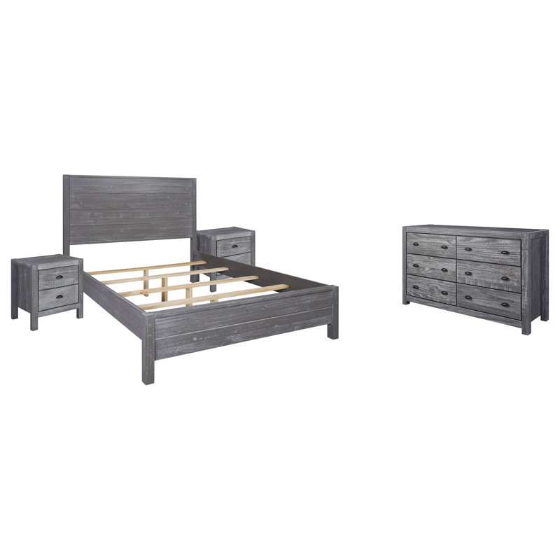 Montauk Bedroom Set, Rustic Gray, Full, 3 Pcs: Bed, 2 Nightstands