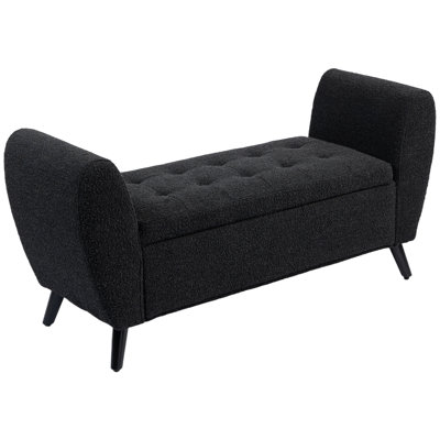 Banc de rangement rembourré, banc de repose-pieds moderne avec accoudoirs, noir