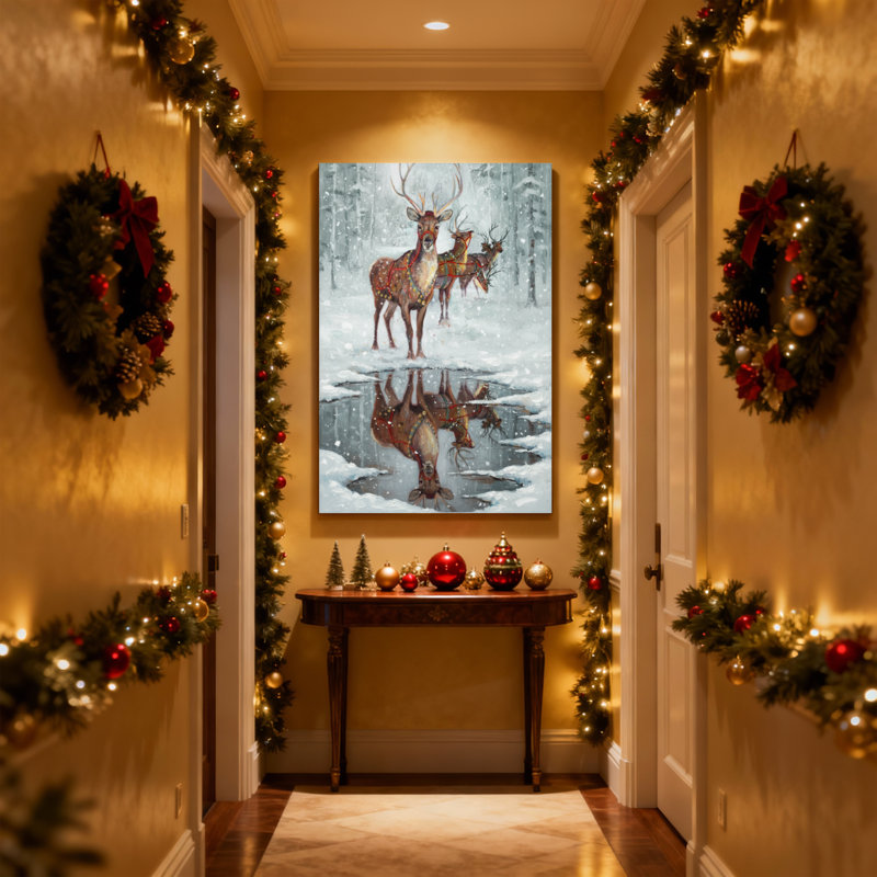 Ensemble de 3 reproductions d'art sur toile, "Christmas Winter Deer", H 30 po x l 20 po