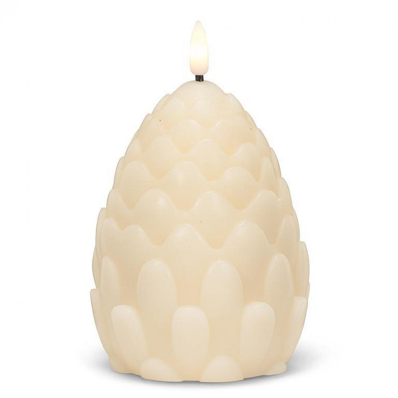 Pinecone Led Lit Candle, 4" H x 3.5" W x 3.5" D, Ivory