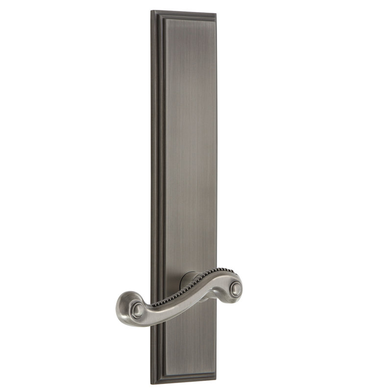 Grandeur Carré Tall Plate Passage with Newport Lever, Right Handed, 2 3/8", Antique Pewter