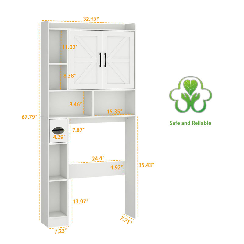 Farmhouse Storage Cabinet Over Toilet With 2 Barn Door, White