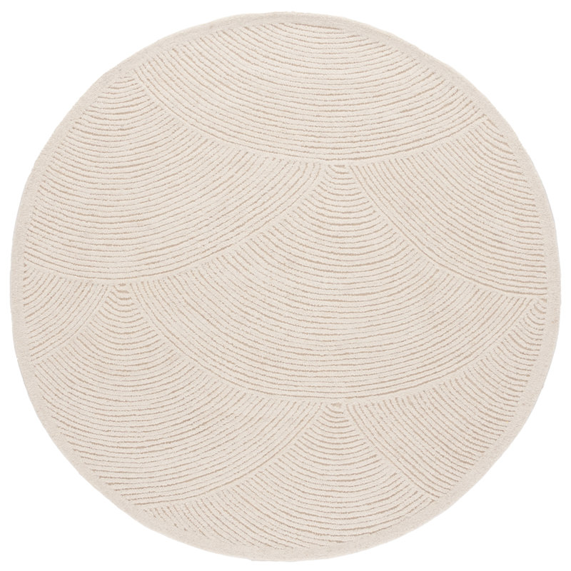 Textural Hand Tufted Wool/Cotton Geometric Rug in Ivory, Round 6"