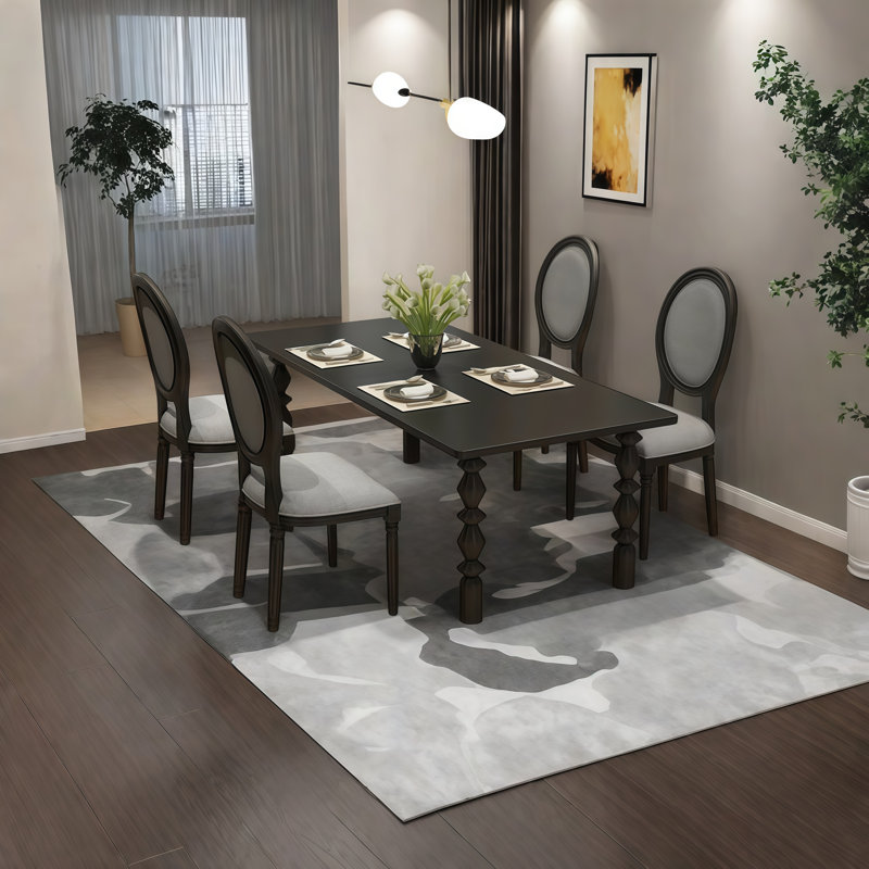 Table de salle à manger rectangulaire noire en bois massif, H 29,50 po x L 63 po x l 27,60 po