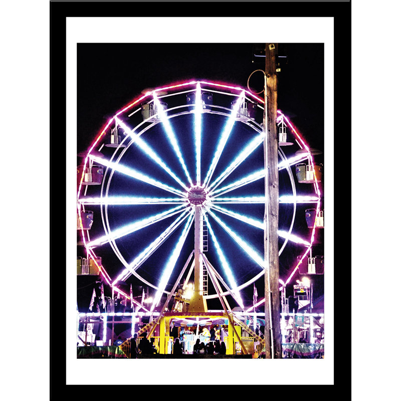 «Ferris Wheel At Night» par Joseph Elliot - reproduction de photo, H 16,5 po x l 13,5 po x P 1,25 po, Papier encadré noir