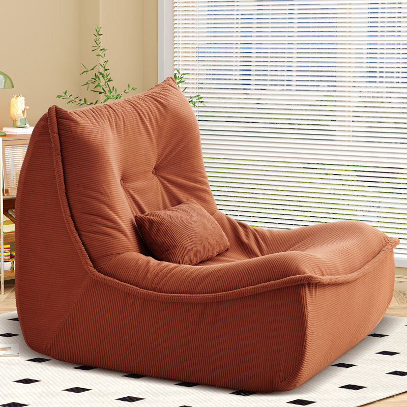 Single Lounge Chair, High-Resilience Foam And With Lumbar Pillow, Orange Polyester Blend