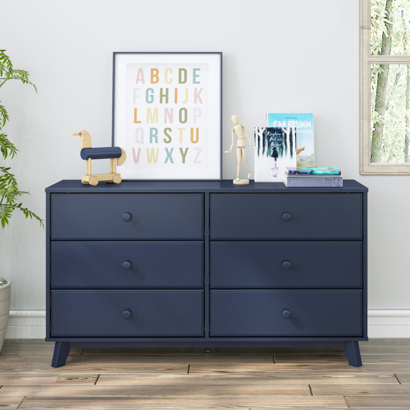 Commode 6 tiroirs en bois massif, Bleu