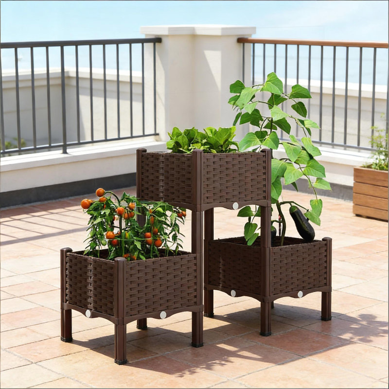 Elevated Planter Boxes, Raised Garden Bed with Self-Watering System and Modular Design for Patio and Balcony Gardening