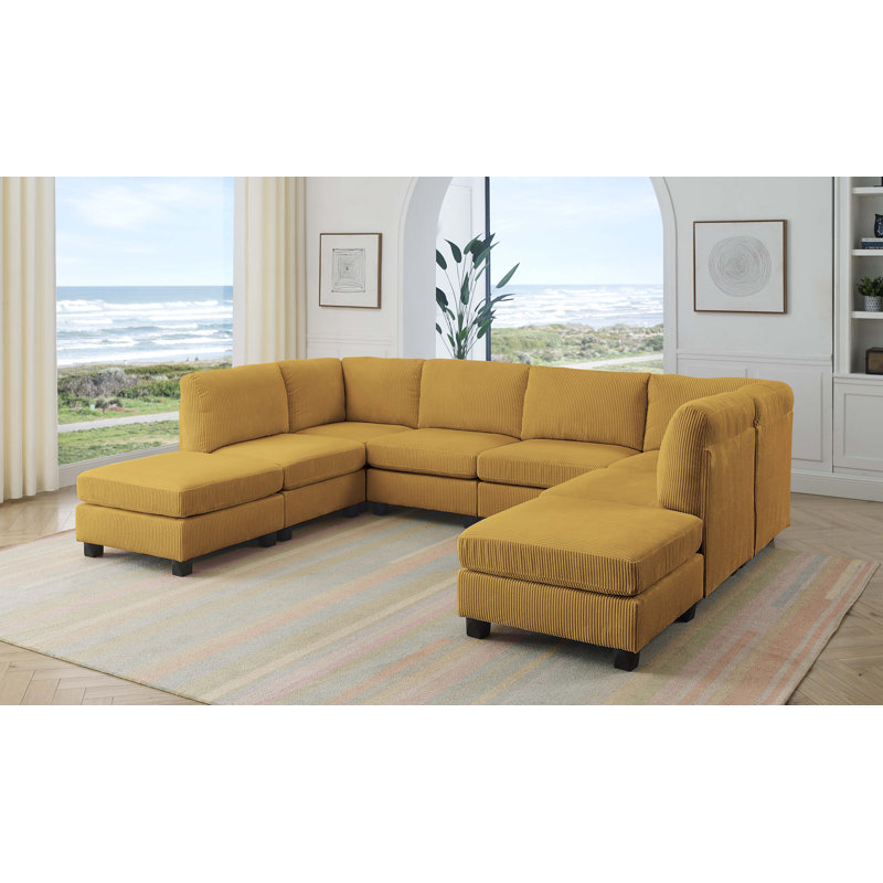 Canapé modulaire réversible de 120 po avec repose-pieds Rejine, Gingembre